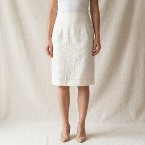 JSong Collection Vintage Linen Eyelet Pencil Skirt Ivory White Floral Size 6 NWT
